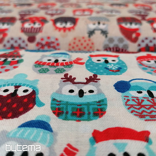 Tissu coton OWLS IN WINTER bleu