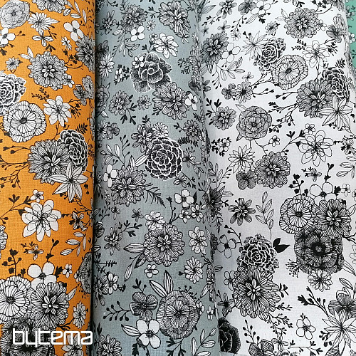 Tissu coton FLEURS FLORAL 4 gris
