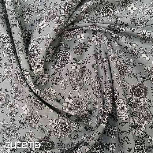 Tissu coton FLEURS FLORAL 4 gris