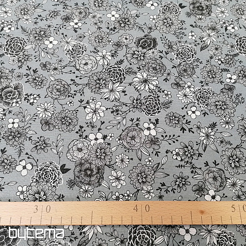 Tissu coton FLEURS FLORAL 4 gris