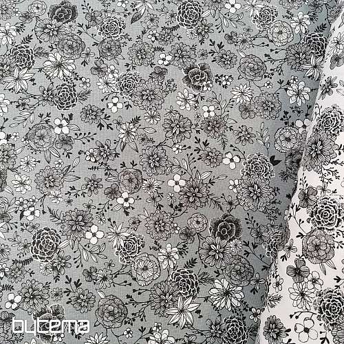 Tissu coton FLEURS FLORAL 4 gris