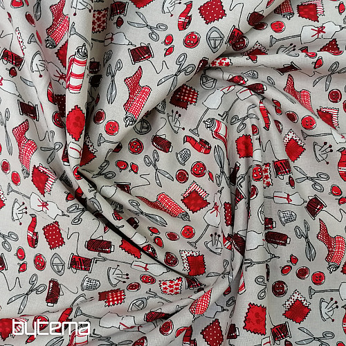 Tissu coton ATELIER DE COUTURE rouge