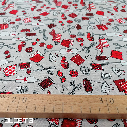 Tissu coton ATELIER DE COUTURE rouge