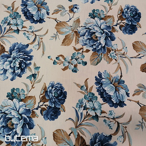 tissu déco LAURA - grandes fleurs bleues