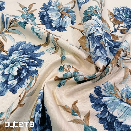 tissu déco LAURA - grandes fleurs bleues