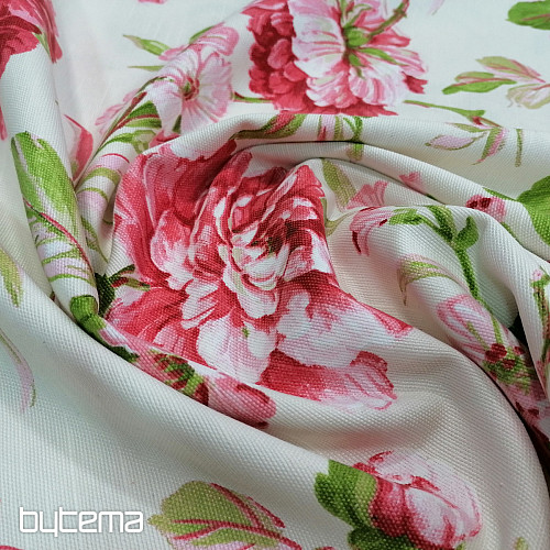 tissu déco LAURA - grandes fleurs roses