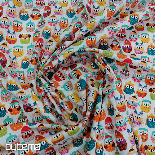 Tissu coton coloré OWLS IN WINTER