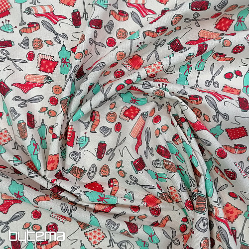 Tissu coton ATELIER DE COUTURE turquoise-rouge