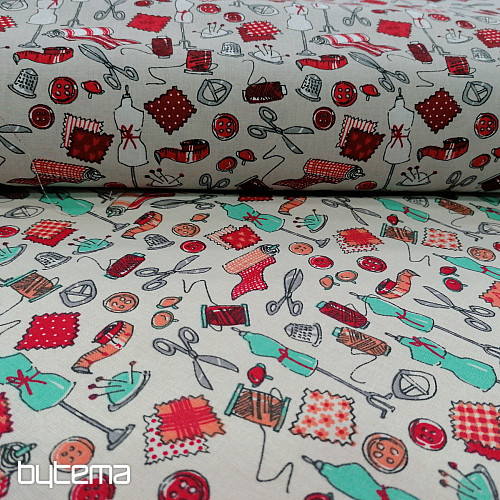 Tissu coton ATELIER DE COUTURE turquoise-rouge