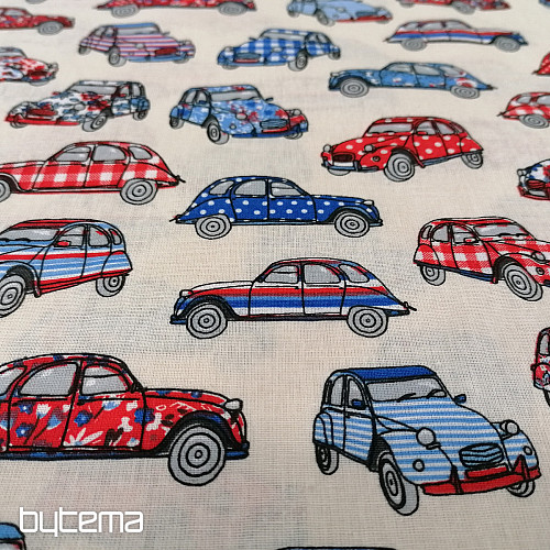 Tissu en coton CARS rouge-bleu