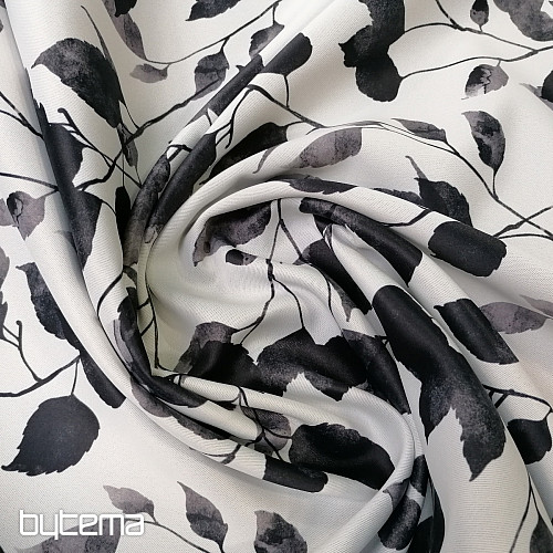 Tissu décoratif BLACK OUT LEAVES blanc-noir