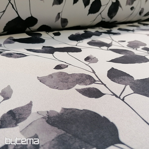 Tissu décoratif BLACK OUT LEAVES blanc-noir