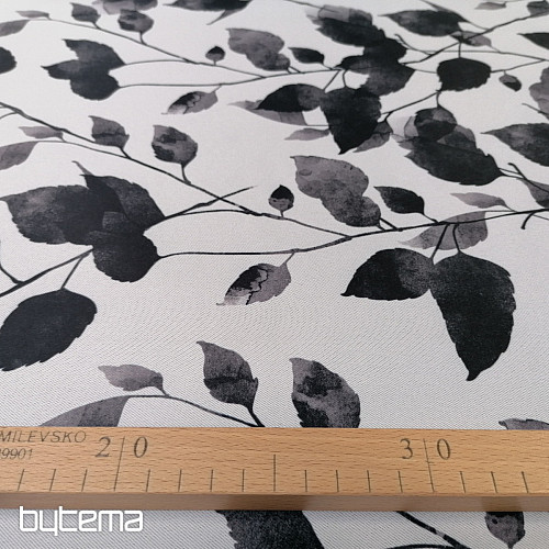 Tissu décoratif BLACK OUT LEAVES blanc-noir