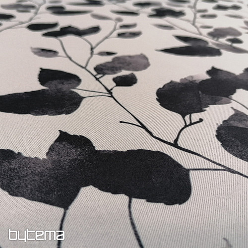 Tissu décoratif BLACK OUT LEAVES blanc-noir