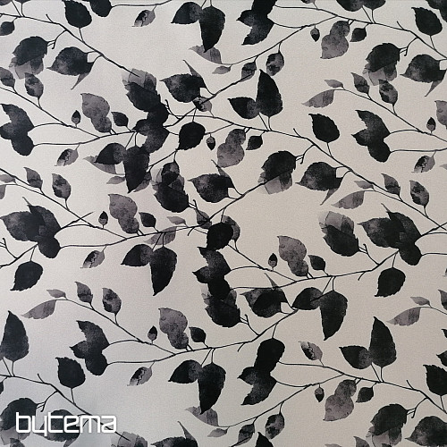 Tissu décoratif BLACK OUT LEAVES blanc-noir
