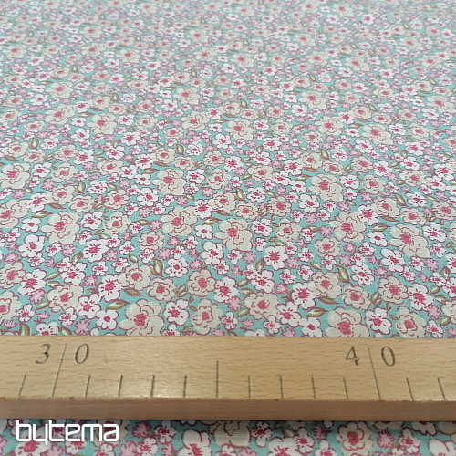 Tissu coton KALMIA rose-bleu