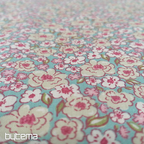 Tissu coton KALMIA rose-bleu