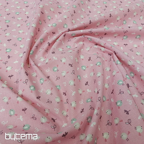 Tissu en coton MIOU oiseaux roses
