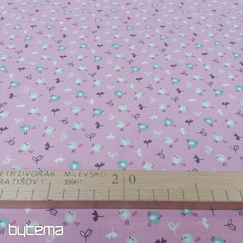 Tissu en coton MIOU oiseaux roses