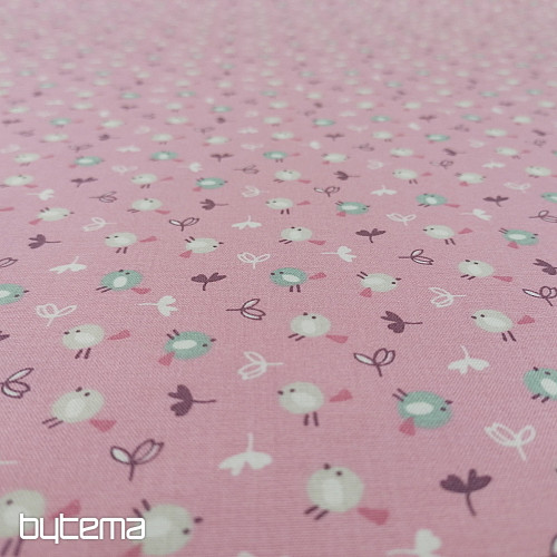 Tissu en coton MIOU oiseaux roses