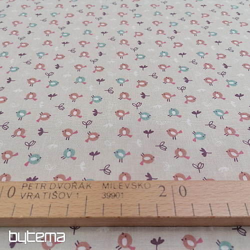 Tissu coton MIOU beige oiseaux