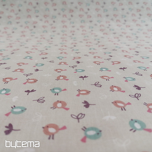Tissu coton MIOU beige oiseaux