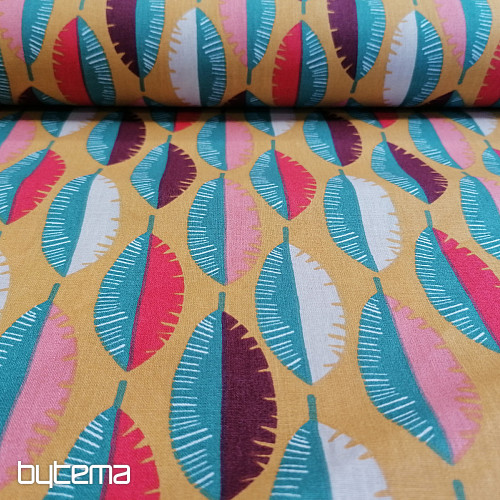 Tissu coton FEATHER moutarde