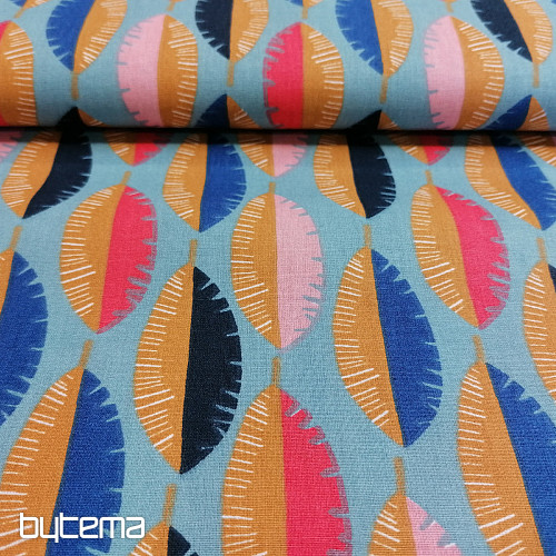 Tissu coton PLUMES bleu