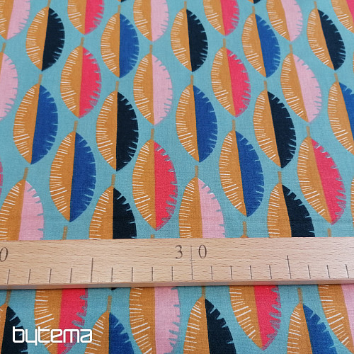 Tissu coton PLUMES bleu