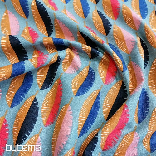 Tissu coton PLUMES bleu