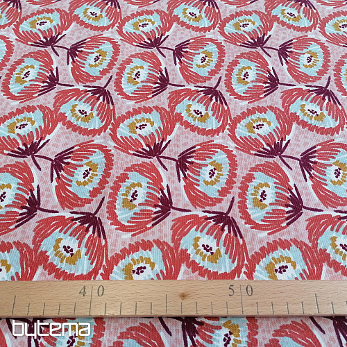 Tissu coton GRANDES FLEURS ROUGES