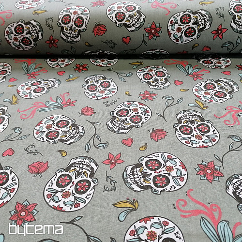 Tissu coton SKULL kaki