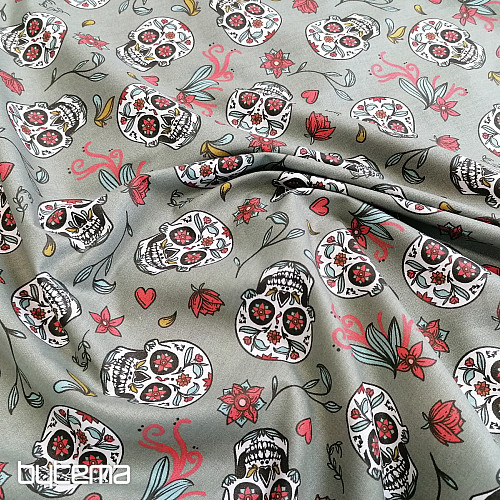 Tissu coton SKULL kaki