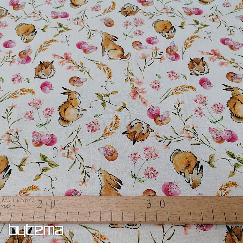 Tissu coton LAPIN ROSE