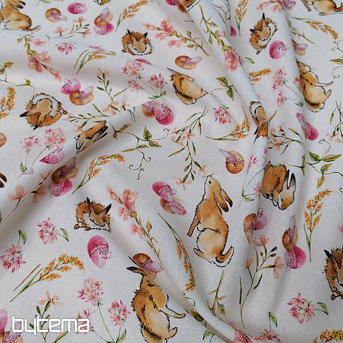 Tissu coton LAPIN ROSE
