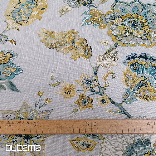 Tissu déco FLEURS bleu