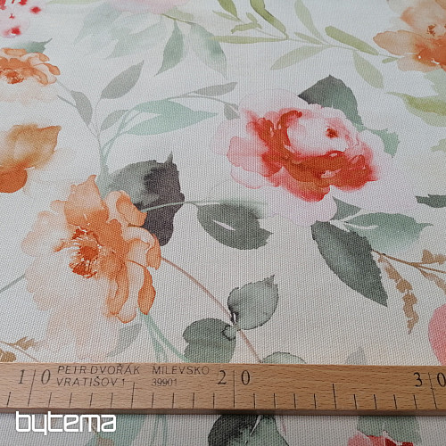 Tissu déco FLEURS orange