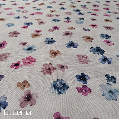 Tissu déco FLEURS violet-bleu