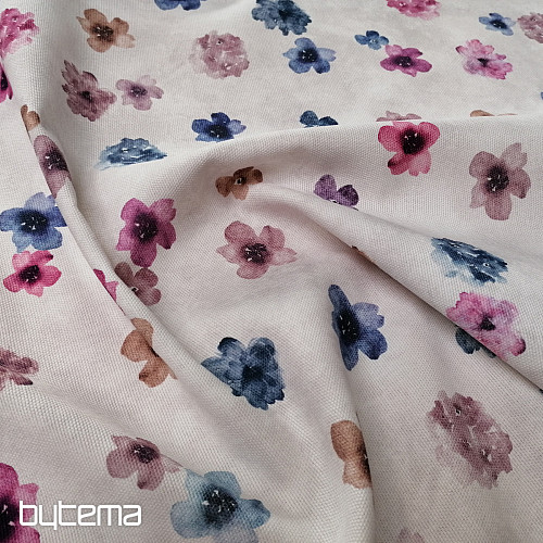 Tissu déco FLEURS violet-bleu