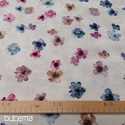 Tissu déco FLEURS violet-bleu
