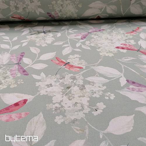 Tissu décoratif ROSETO DRAGONFLY gris-vert