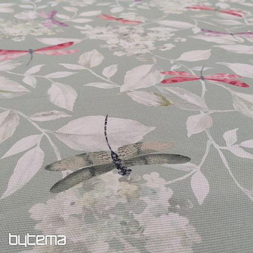 Tissu décoratif ROSETO DRAGONFLY gris-vert