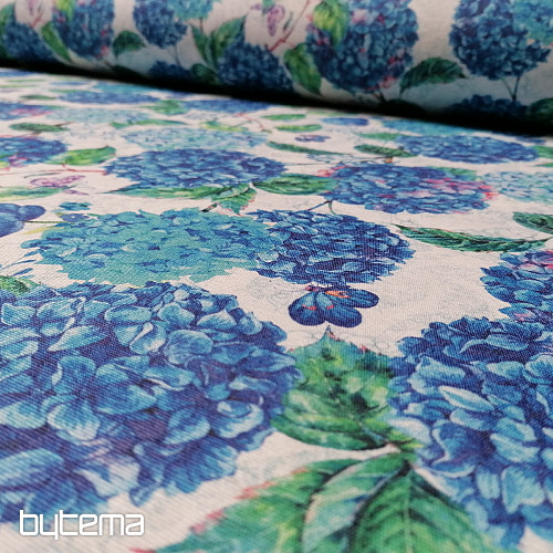 Tissu déco hortensias bleus