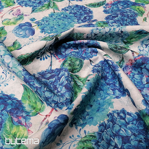 Tissu déco hortensias bleus