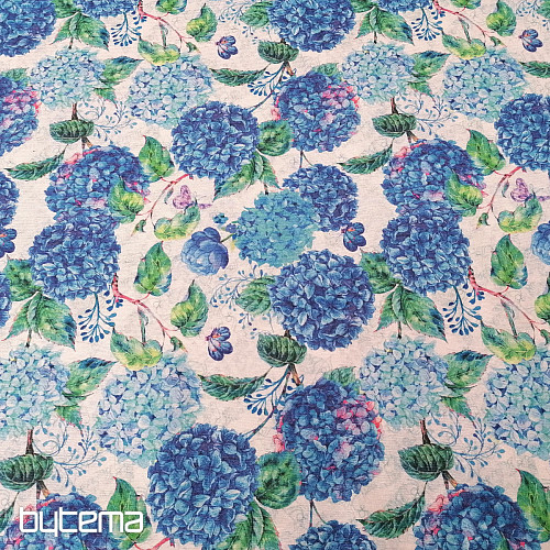 Tissu déco hortensias bleus