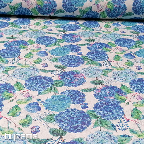 Tissu déco hortensias bleus