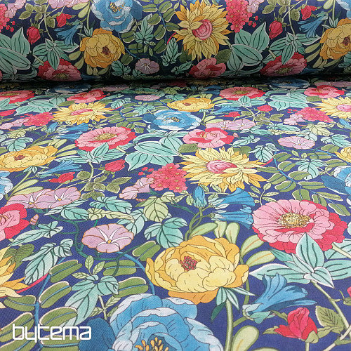 Tissu décoratif FLEURS D&#39;ÉTÉ - BLEU