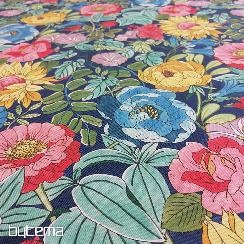 Tissu décoratif FLEURS D&#39;ÉTÉ - BLEU