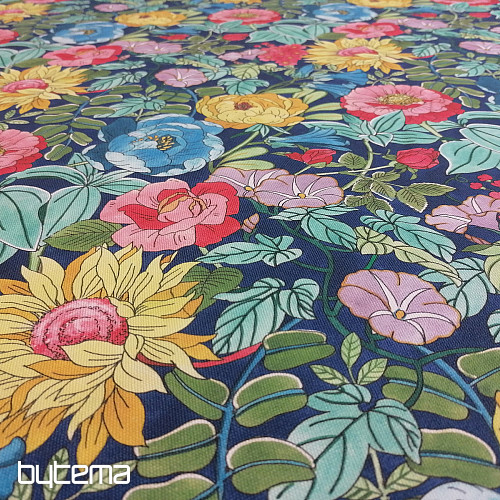 Tissu décoratif FLEURS D&#39;ÉTÉ - BLEU