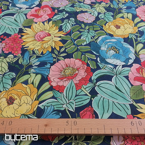 Tissu décoratif FLEURS D&#39;ÉTÉ - BLEU